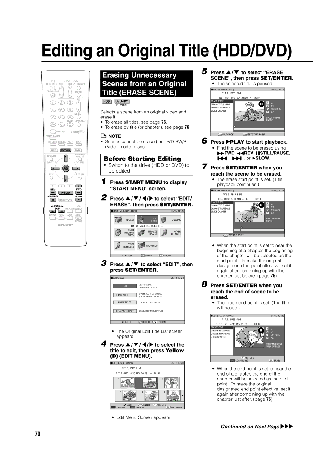 Sharp DV-HR350H, DV-HR300H operation manual Before Starting Editing, Edit Menu 