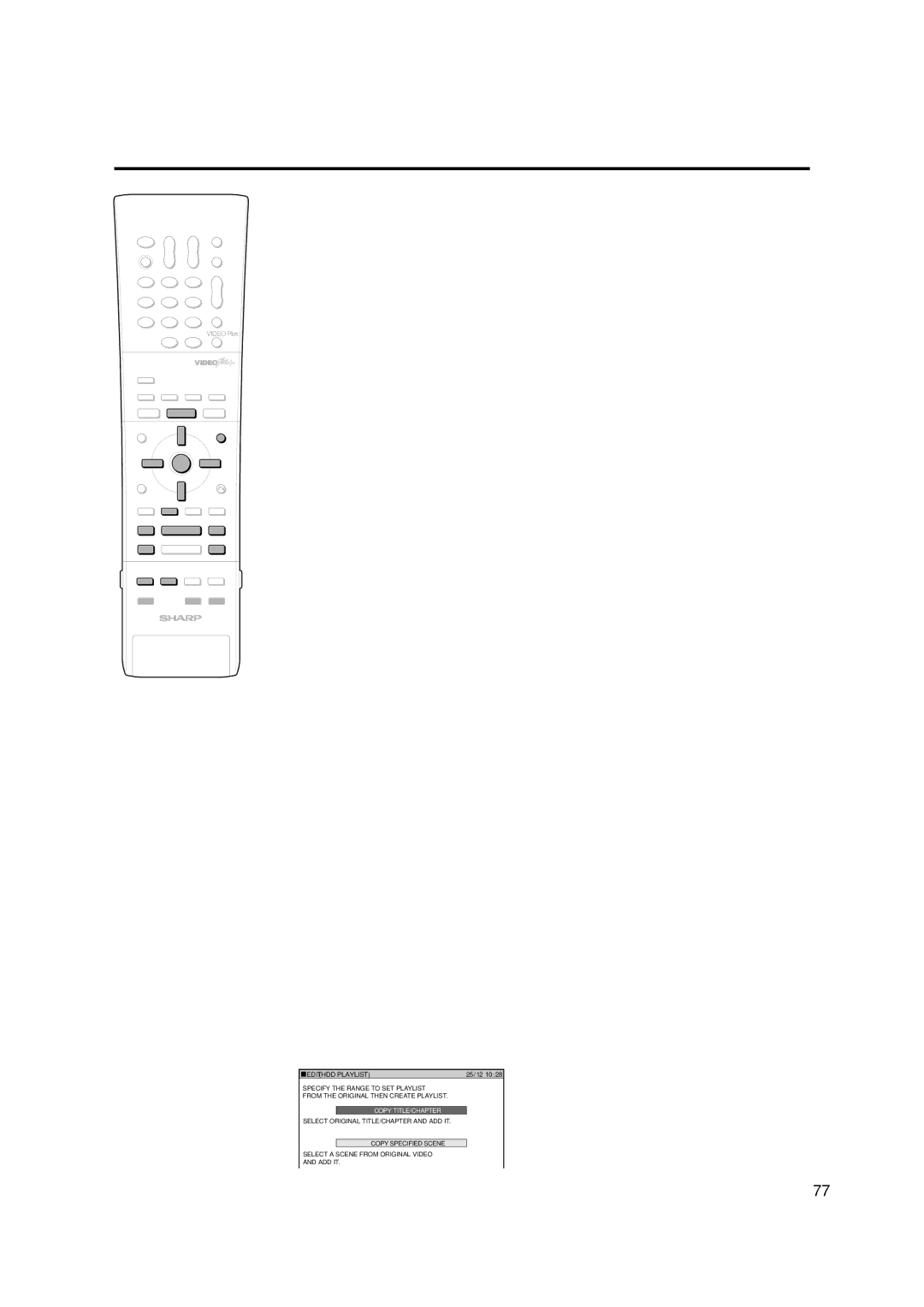 Sharp DV-HR300H, DV-HR350H Editing a Play List HDD/DVD, Creating a Play List, Title/Chapter, Specified Scene 