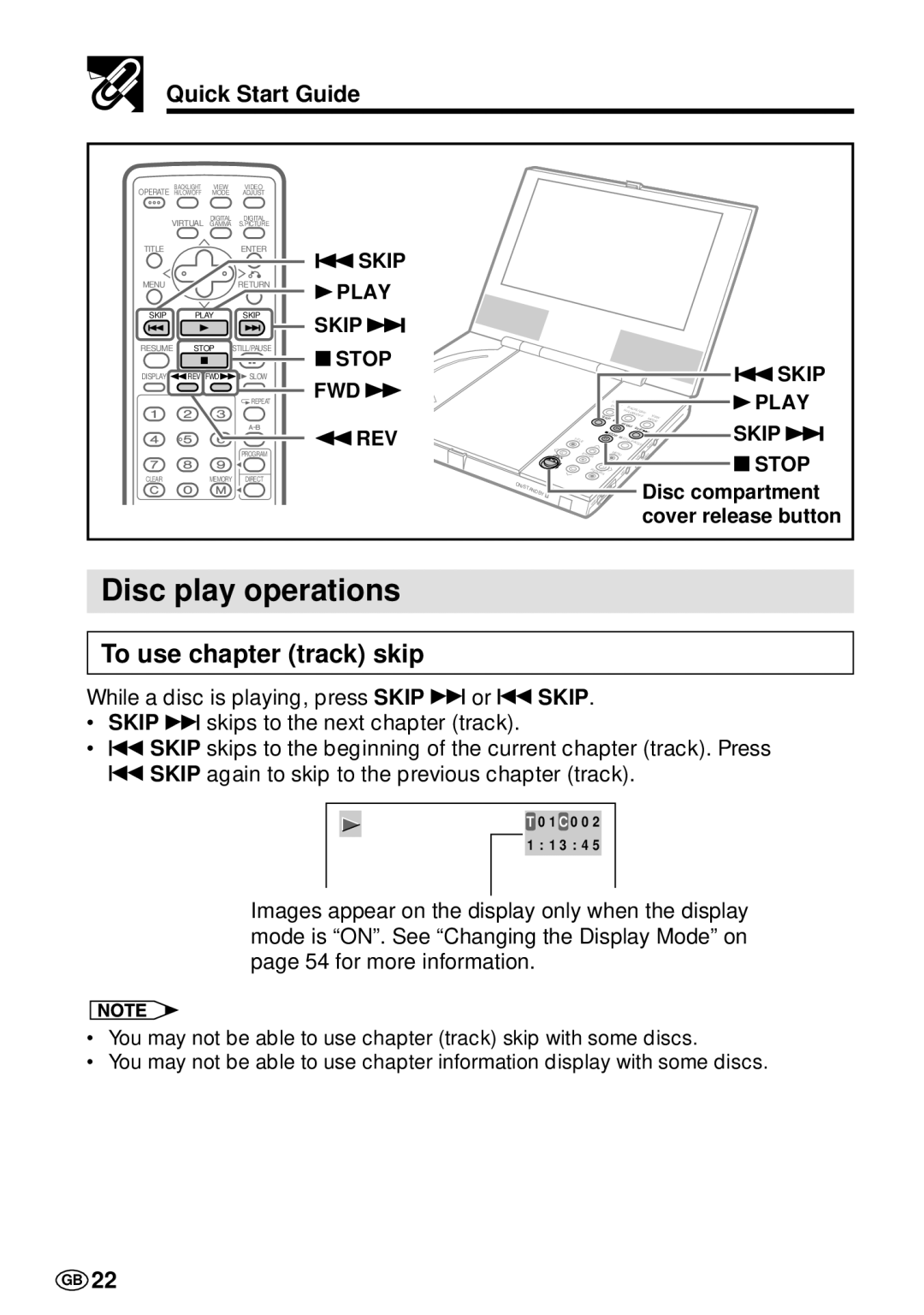 Sharp DV-L70S, DV-L70BL operation manual Disc play operations, To use chapter track skip 