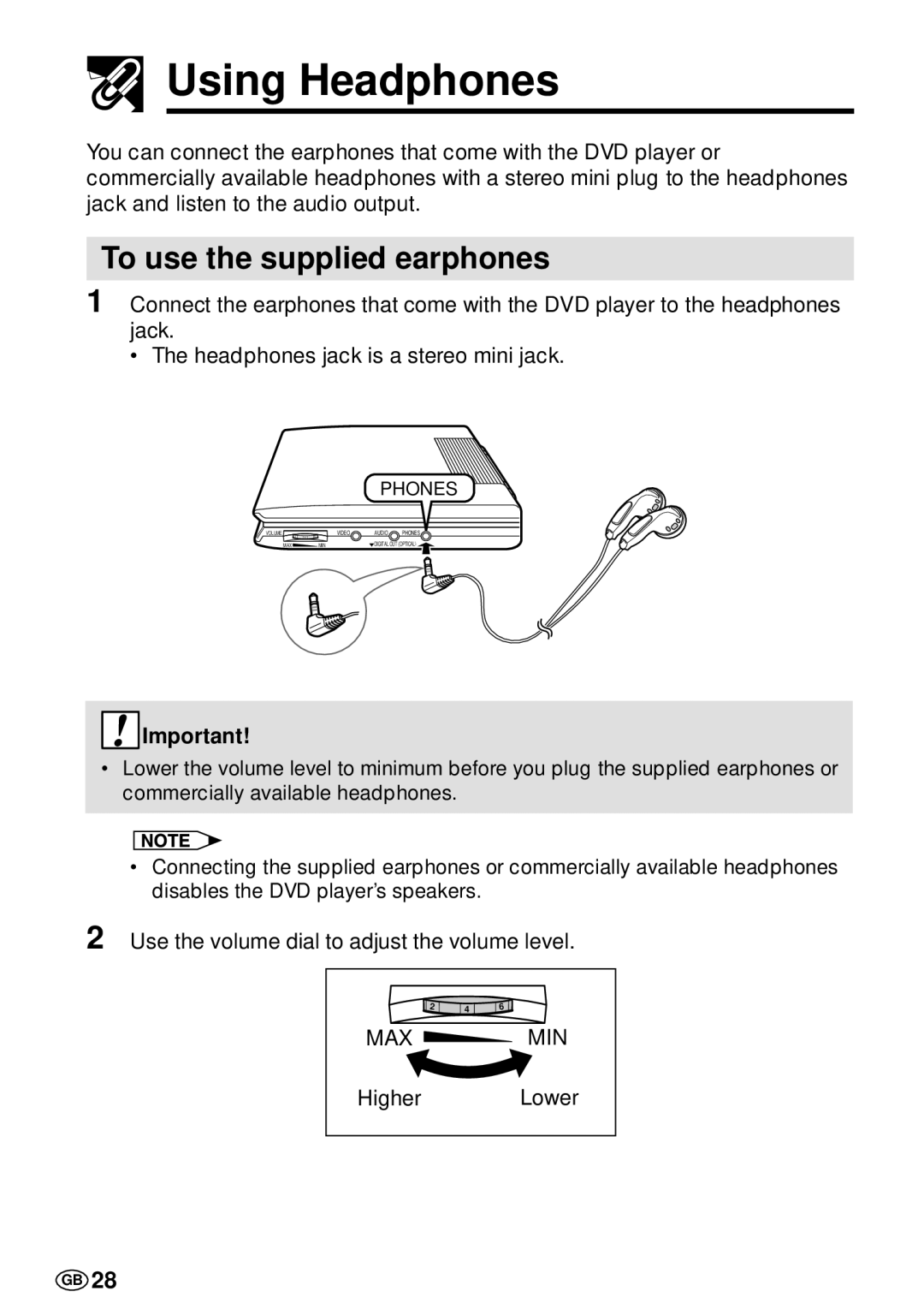 Sharp DV-L70S, DV-L70BL operation manual Using Headphones, To use the supplied earphones 