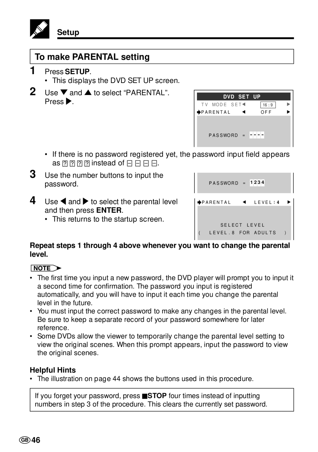 Sharp DV-L70S, DV-L70BL operation manual To make Parental setting 