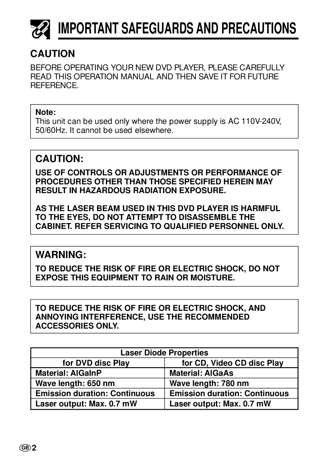 Sharp DV-L70S, DV-L70BL operation manual Important Safeguards and Precautions 