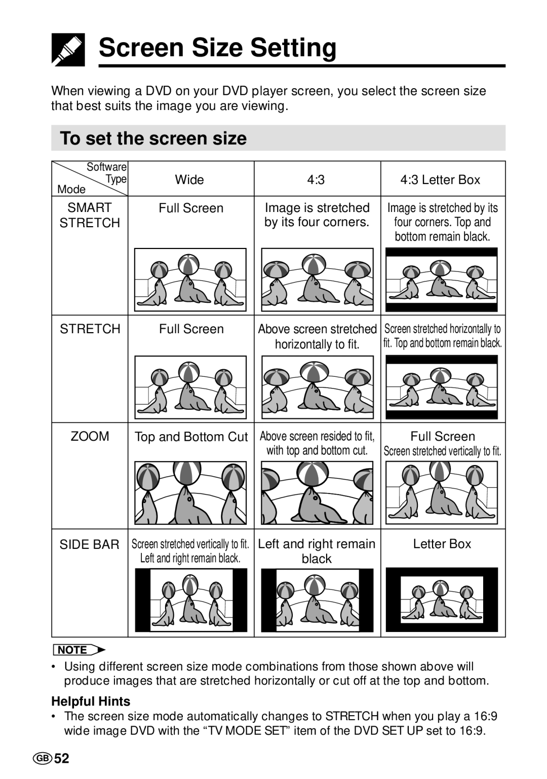 Sharp DV-L70S, DV-L70BL operation manual Screen Size Setting, To set the screen size 