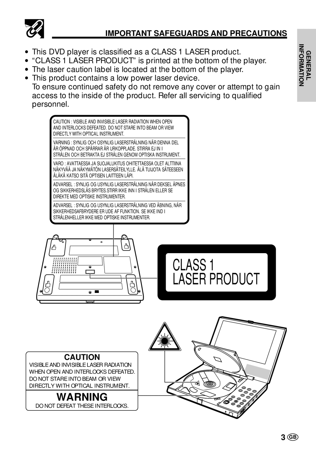 Sharp DV-L70BL, DV-L70S operation manual Class Laser Product 