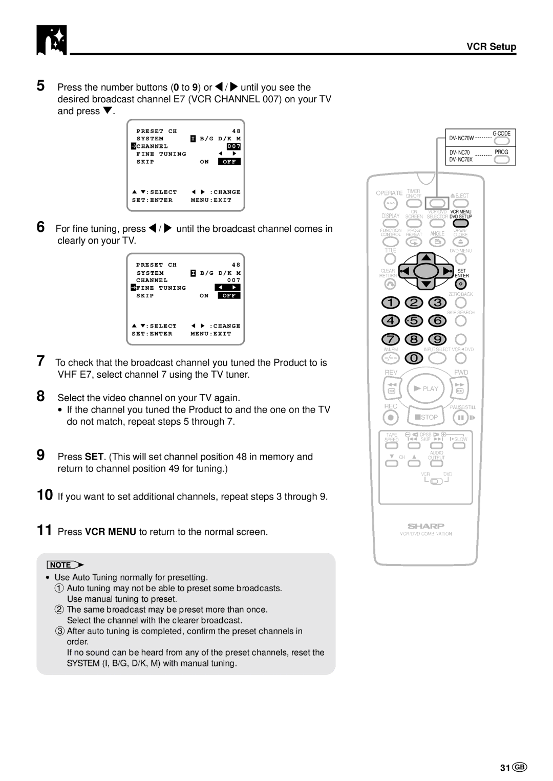 Sharp DV-NC70W, DV-NC70 and DV-NC70X operation manual 31 GB 