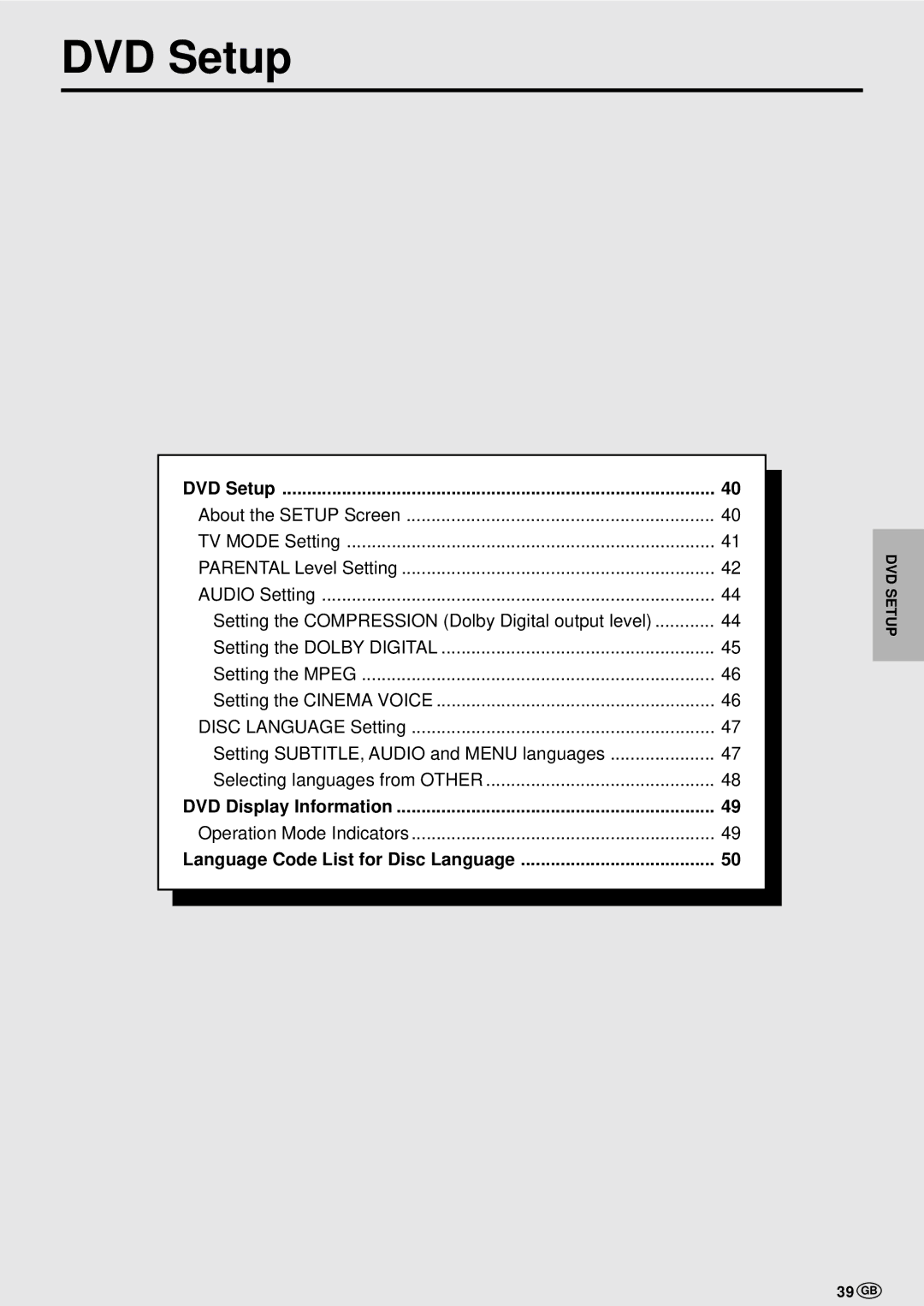 Sharp DV-NC70W, DV-NC70 and DV-NC70X operation manual 39 GB, Language Code List for Disc Language 