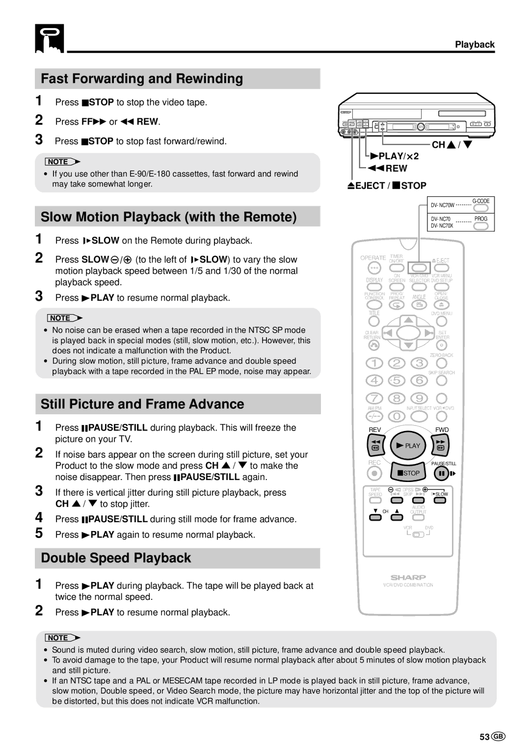 Sharp DV-NC70W Fast Forwarding and Rewinding, Slow Motion Playback with the Remote, Still Picture and Frame Advance, 53 GB 