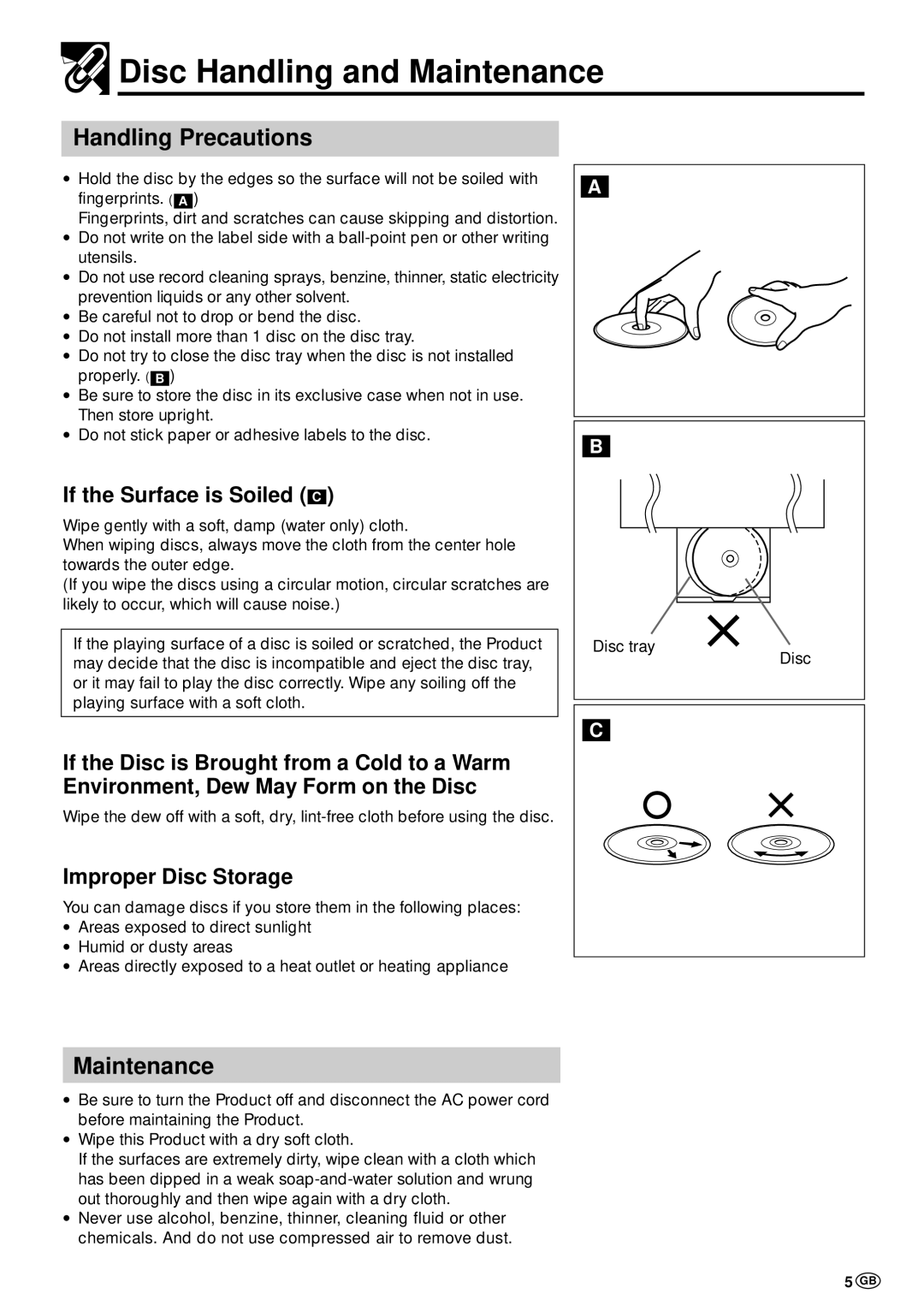 Sharp DV-NC70W, DV-NC70 and DV-NC70X operation manual Disc Handling and Maintenance, Handling Precautions 