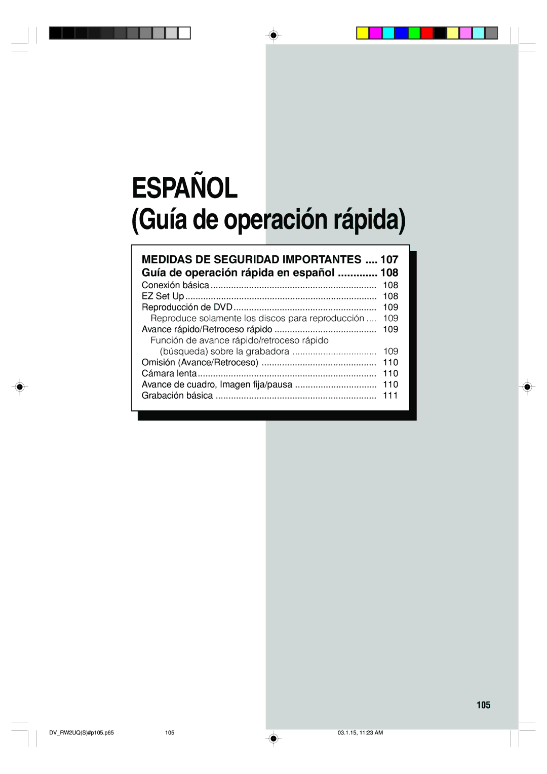 Sharp DV-RW2U manual Español, Guía de operación rápida 