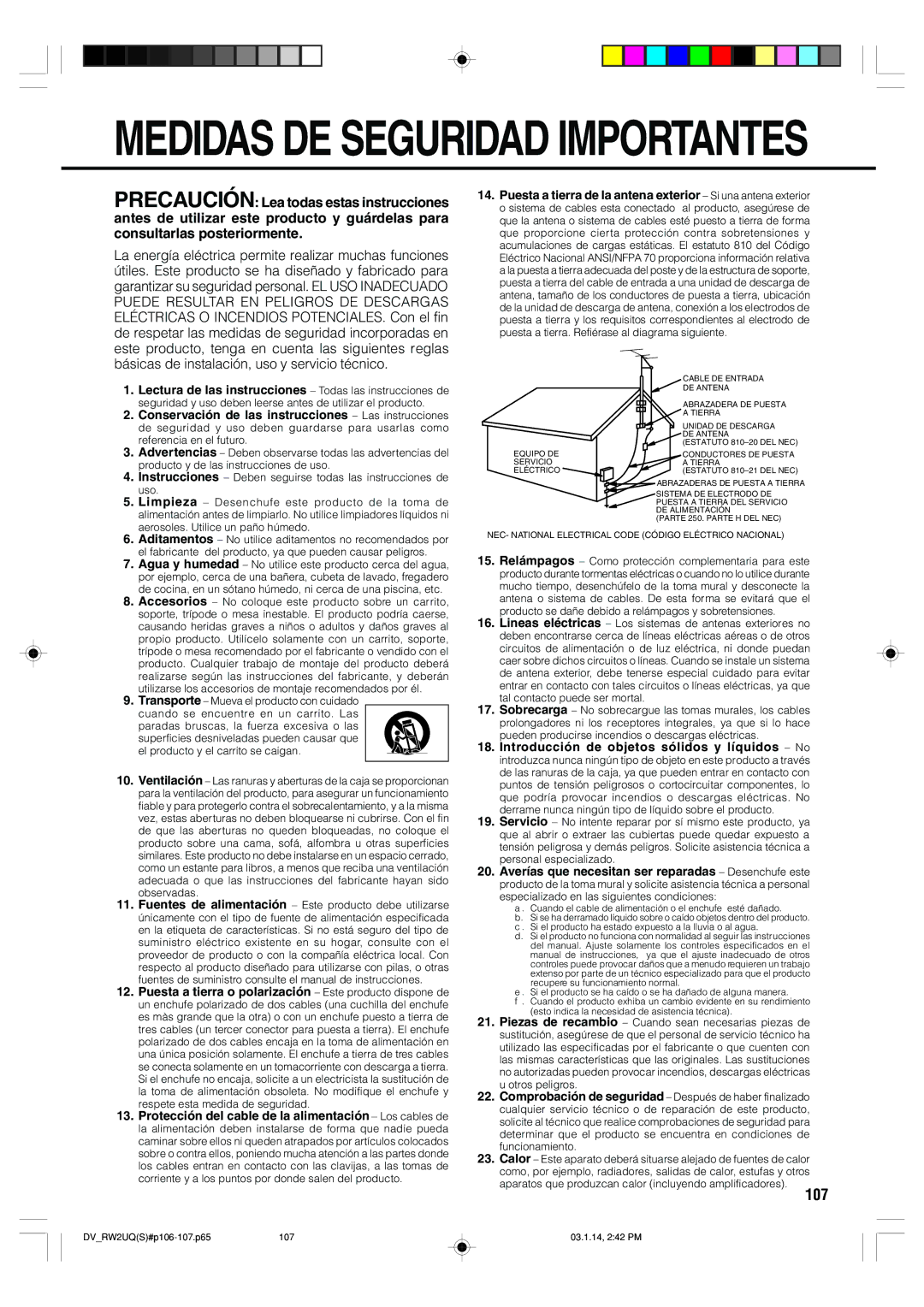 Sharp DV-RW2U manual Medidas DE Seguridad Importantes, 107 