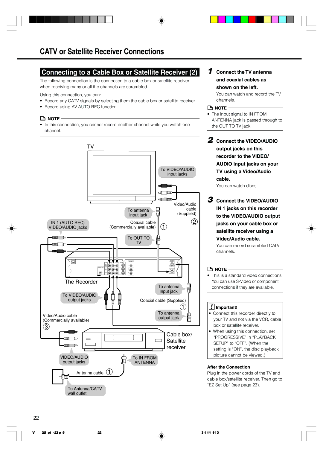 Sharp DV-RW2U manual Catv or Satellite Receiver Connections 