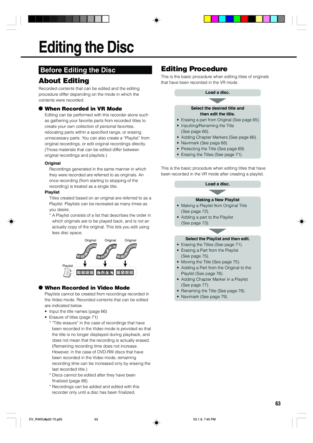 Sharp DV-RW2U manual About Editing, Editing Procedure, Before Editing the Disc 