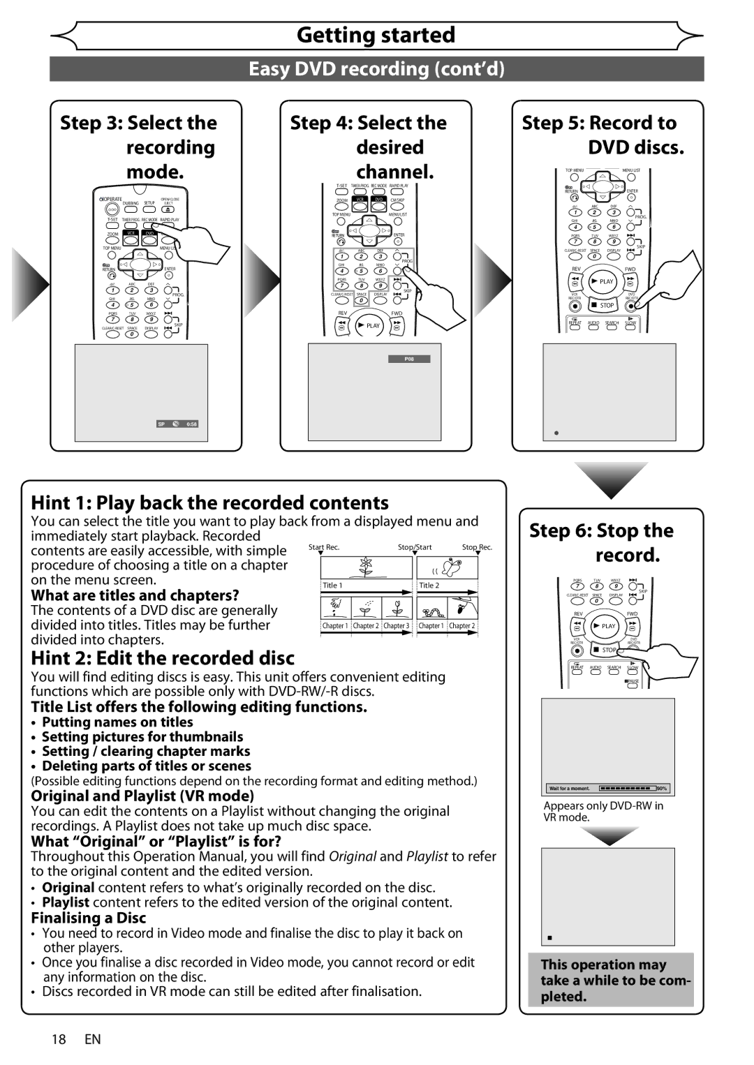 Sharp DV-RW370X operation manual Easy DVD recording cont’d, Mode Channel 