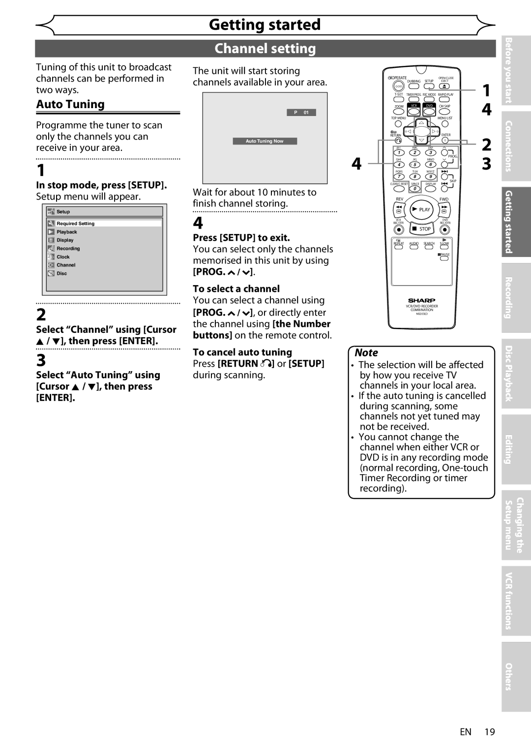 Sharp DV-RW370X operation manual Channel setting, Auto Tuning 