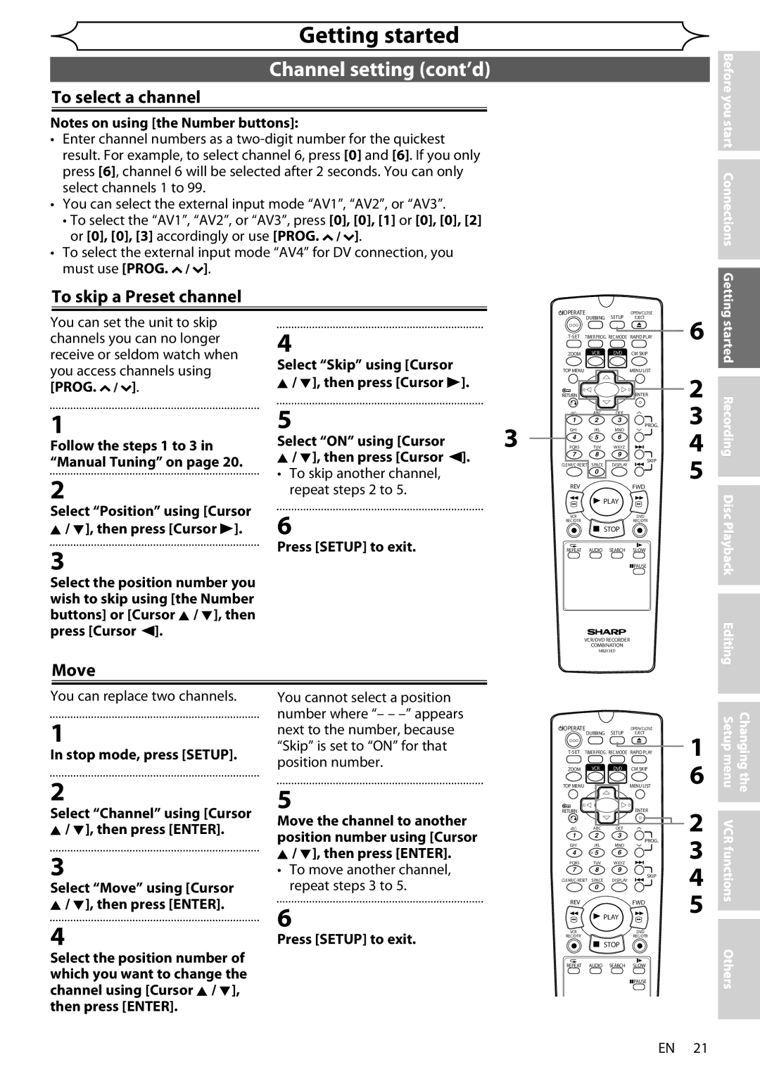 Sharp DV-RW370X operation manual To select a channel, To skip a Preset channel, Move 