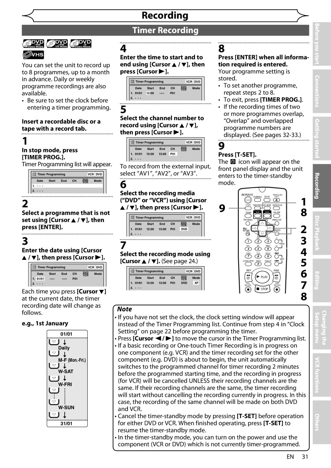 Sharp DV-RW370X operation manual Timer Recording 