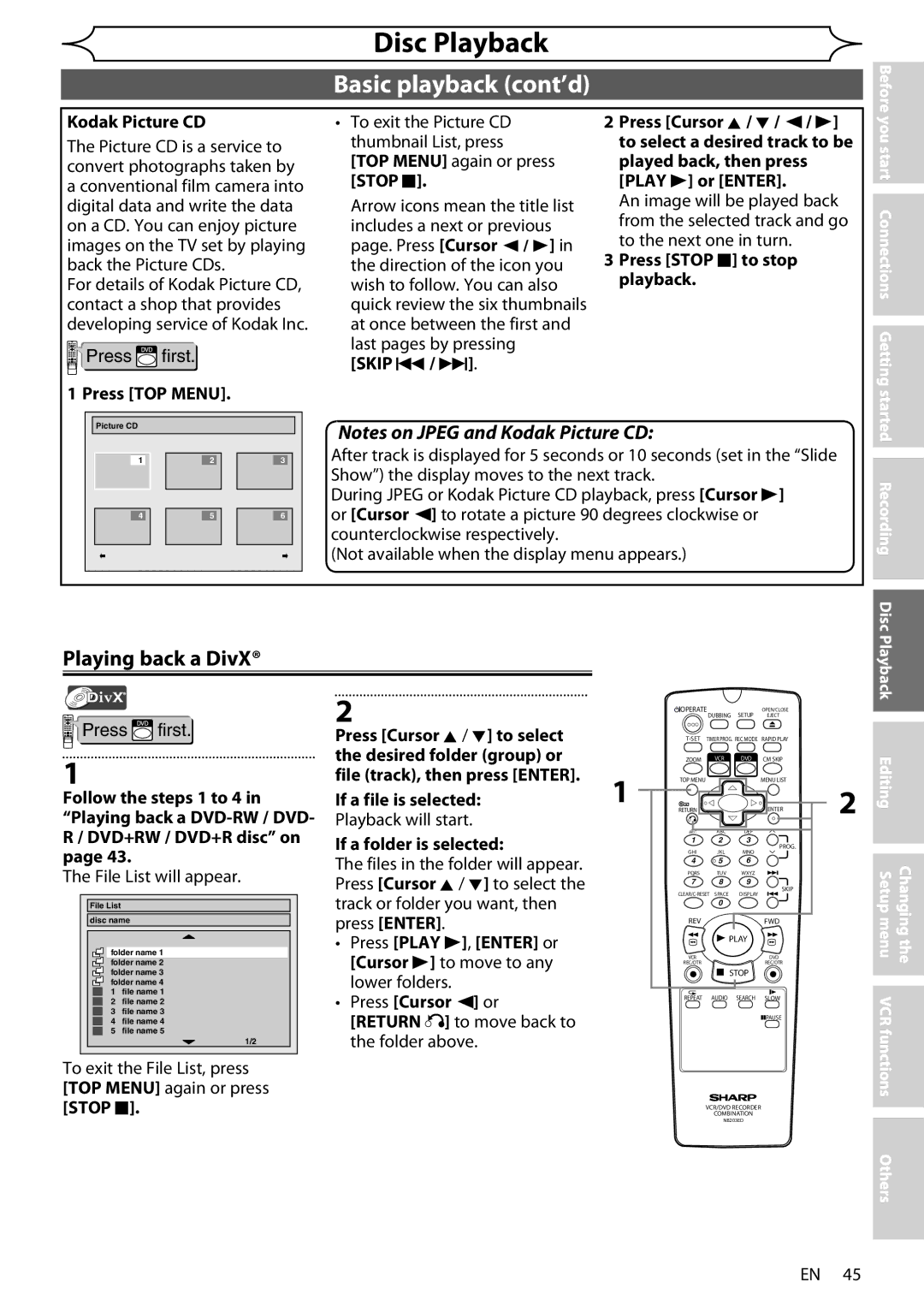 Sharp DV-RW370X operation manual Playing back a DivX 