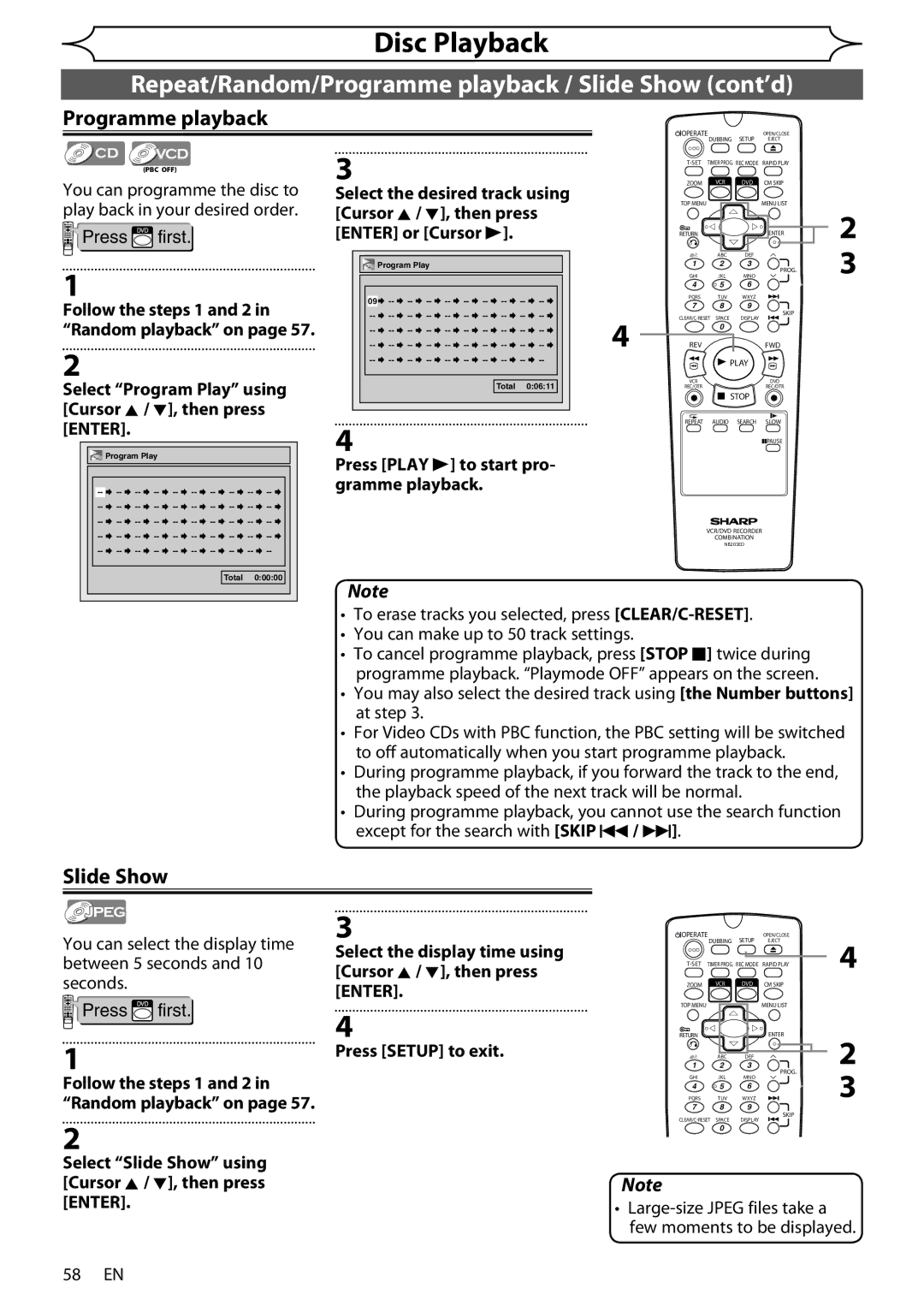 Sharp DV-RW370X operation manual Programme playback, Slide Show 