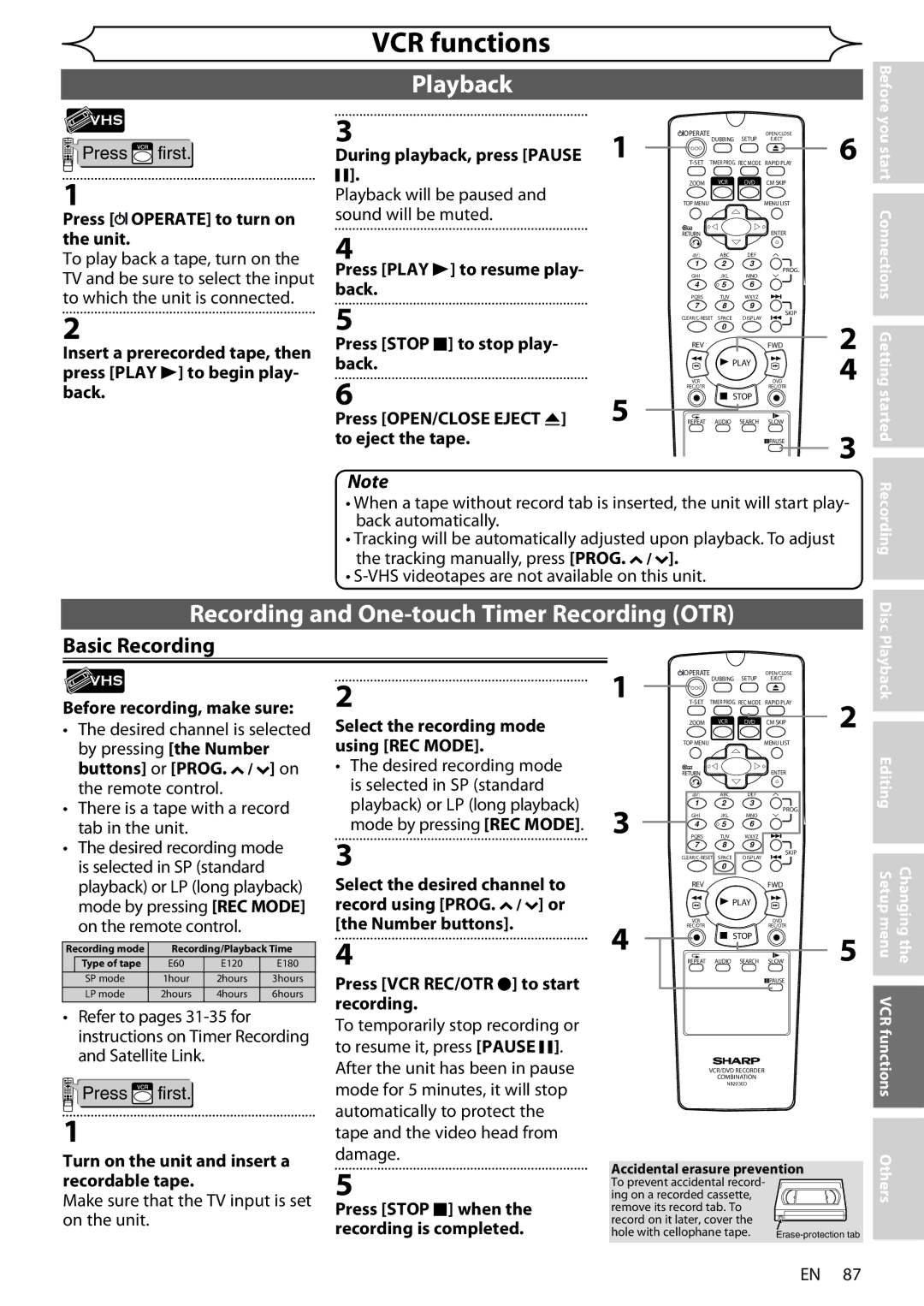 Sharp DV-RW370X operation manual Playback 