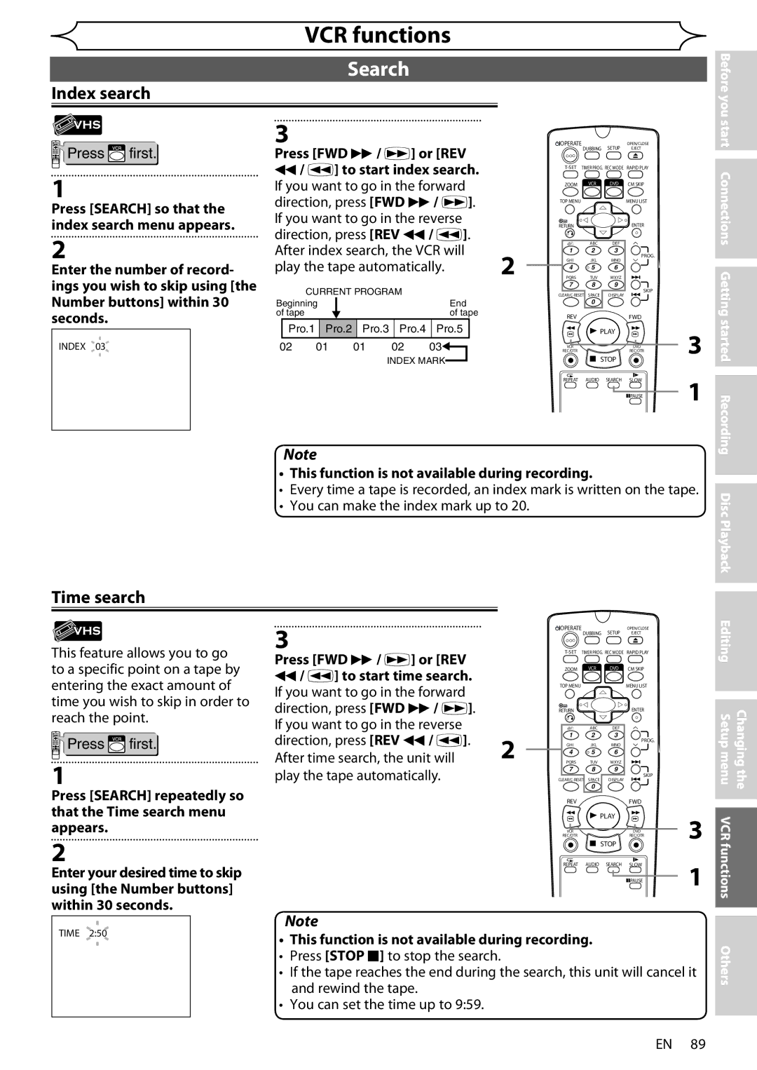 Sharp DV-RW370X operation manual Index search 