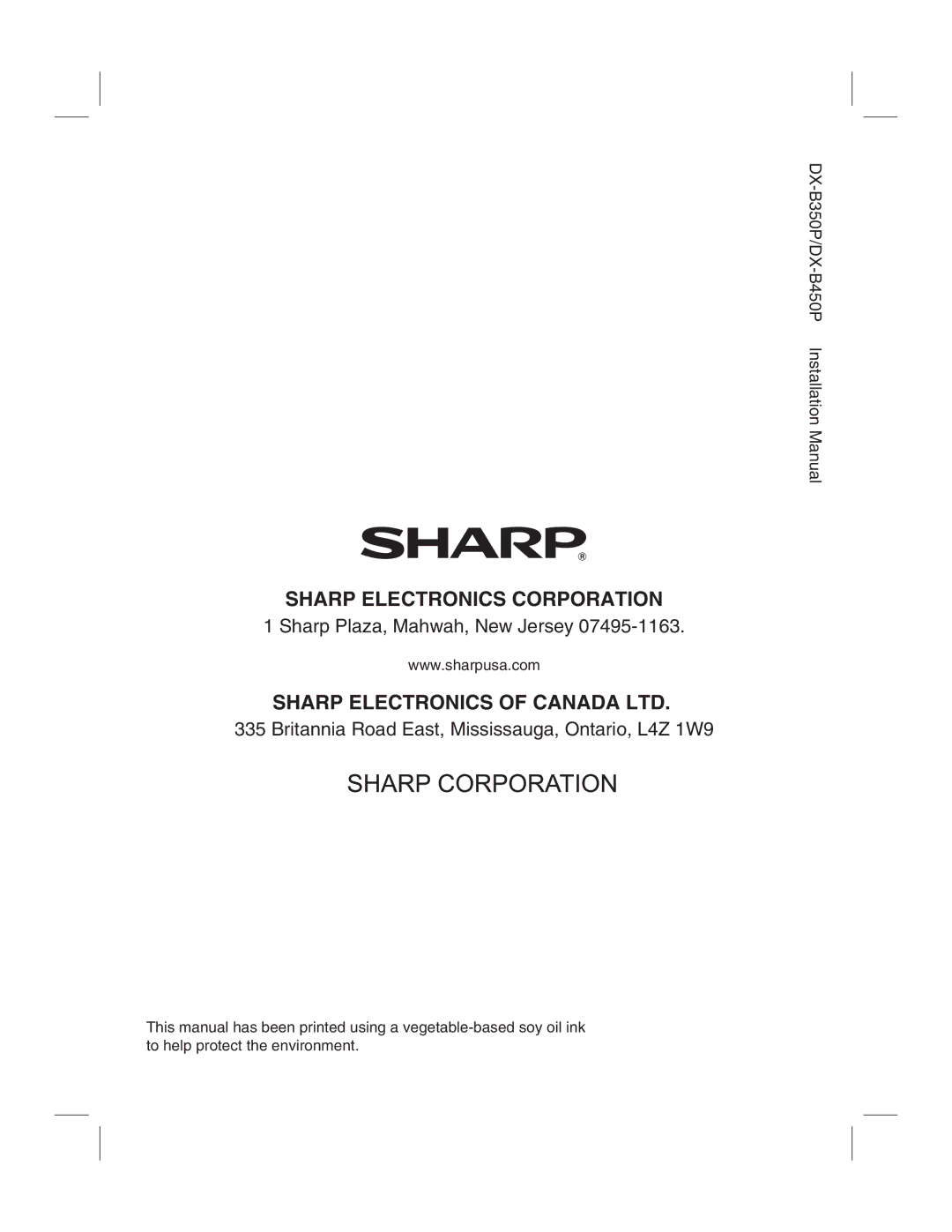 Sharp DX-B350P, DX-B450P manual Sharp Electronics Corporation 