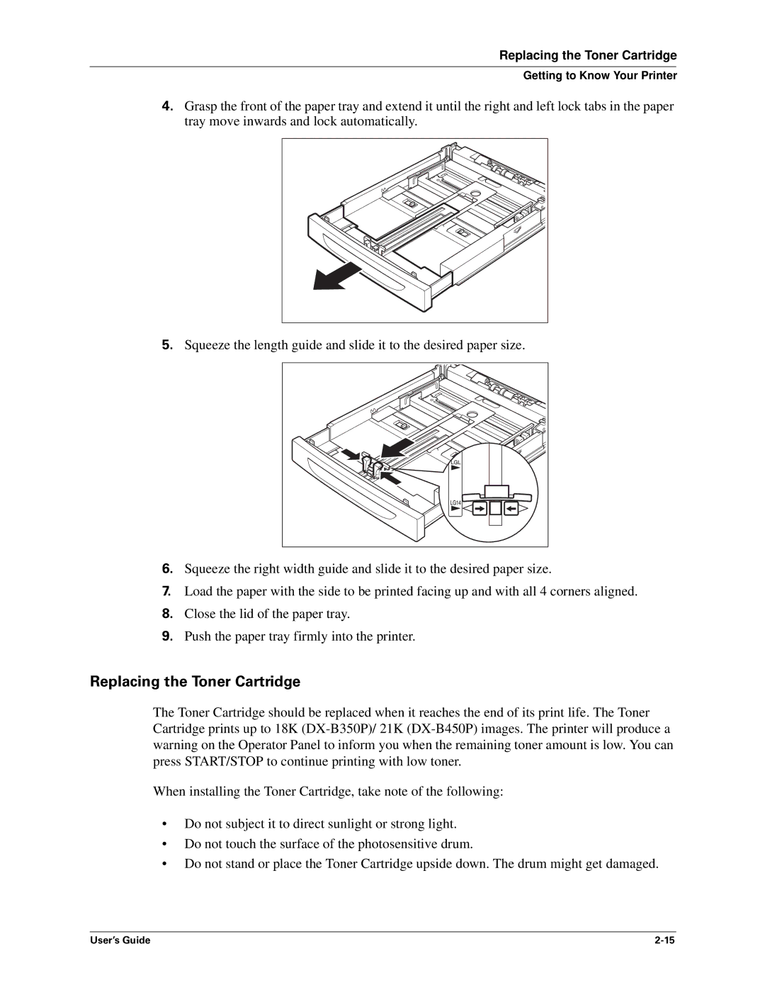 Sharp DX-B450P, DX-B350P manual Replacing the Toner Cartridge 