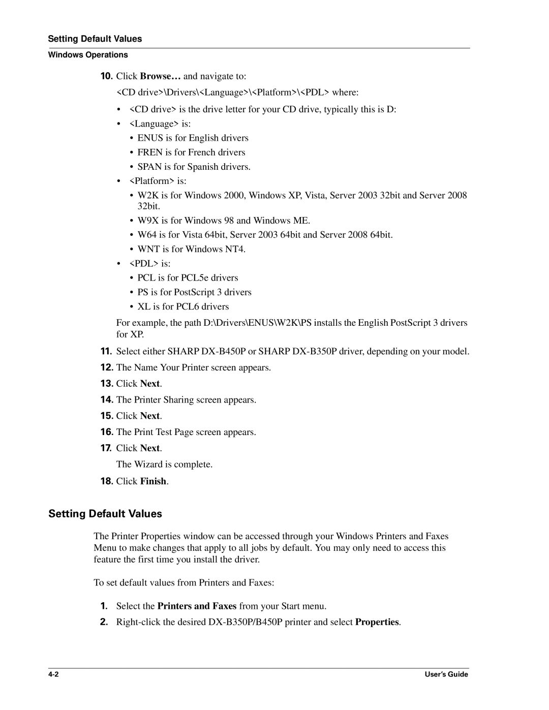 Sharp DX-B350P, DX-B450P manual Setting Default Values 