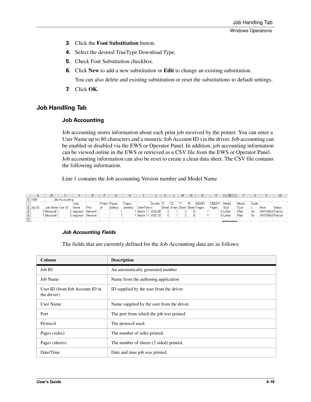 Sharp DX-B450P, DX-B350P manual Job Handling Tab, Job Accounting, Column Description 