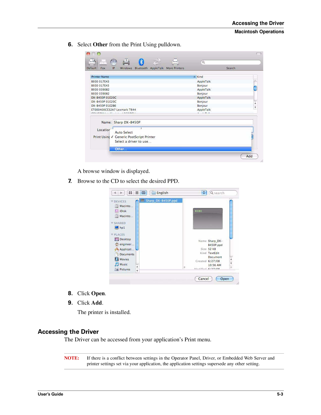 Sharp DX-B450P, DX-B350P manual Accessing the Driver 