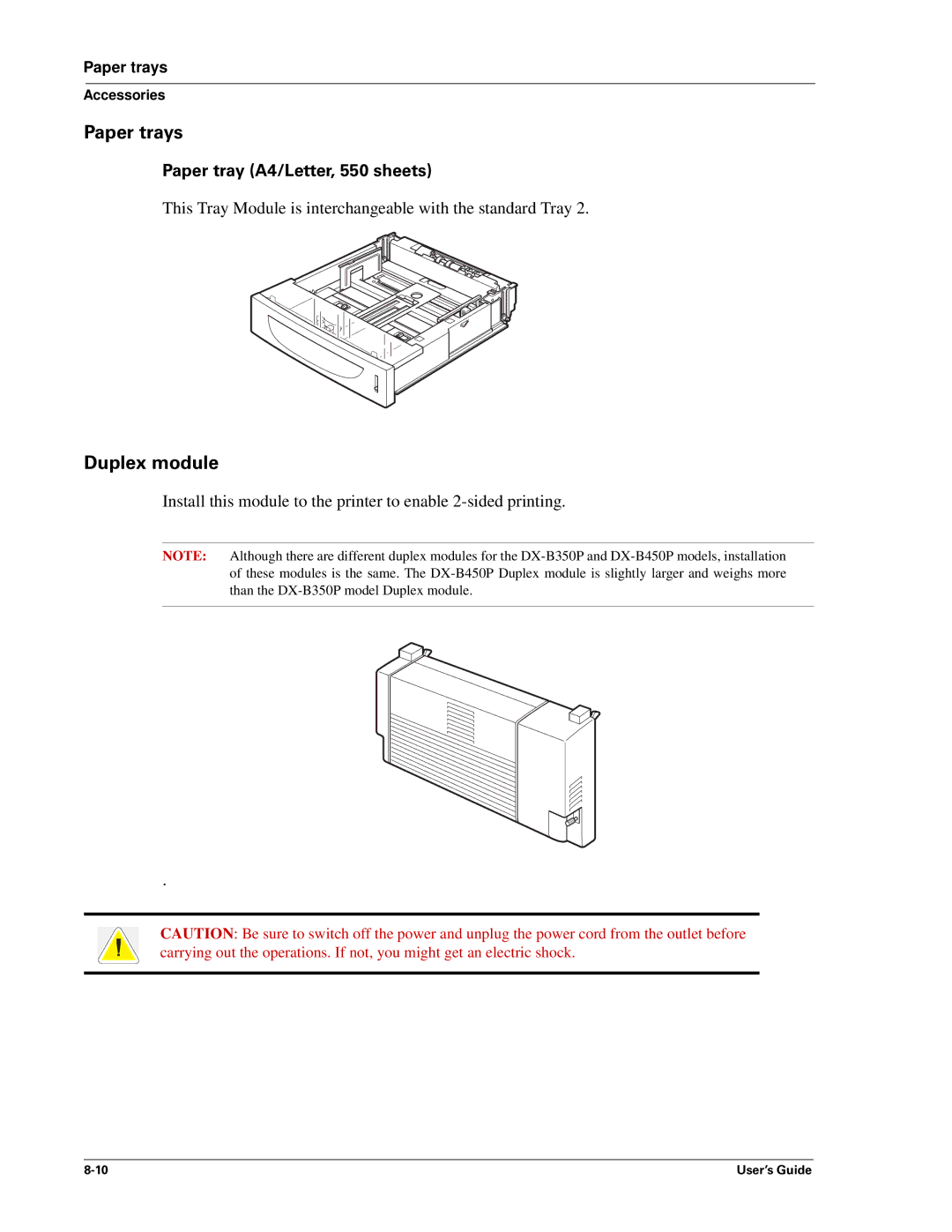 Sharp DX-B350P, DX-B450P manual Paper trays, Duplex module, Paper tray A4/Letter, 550 sheets 