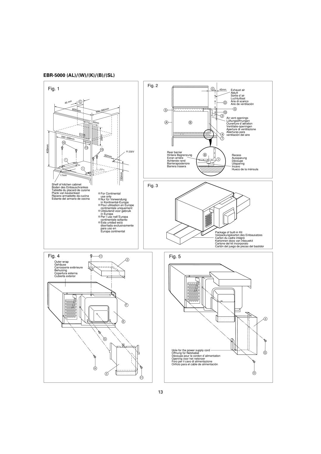 Sharp dimensions EBR-5000 AL/W/K/B/SL 