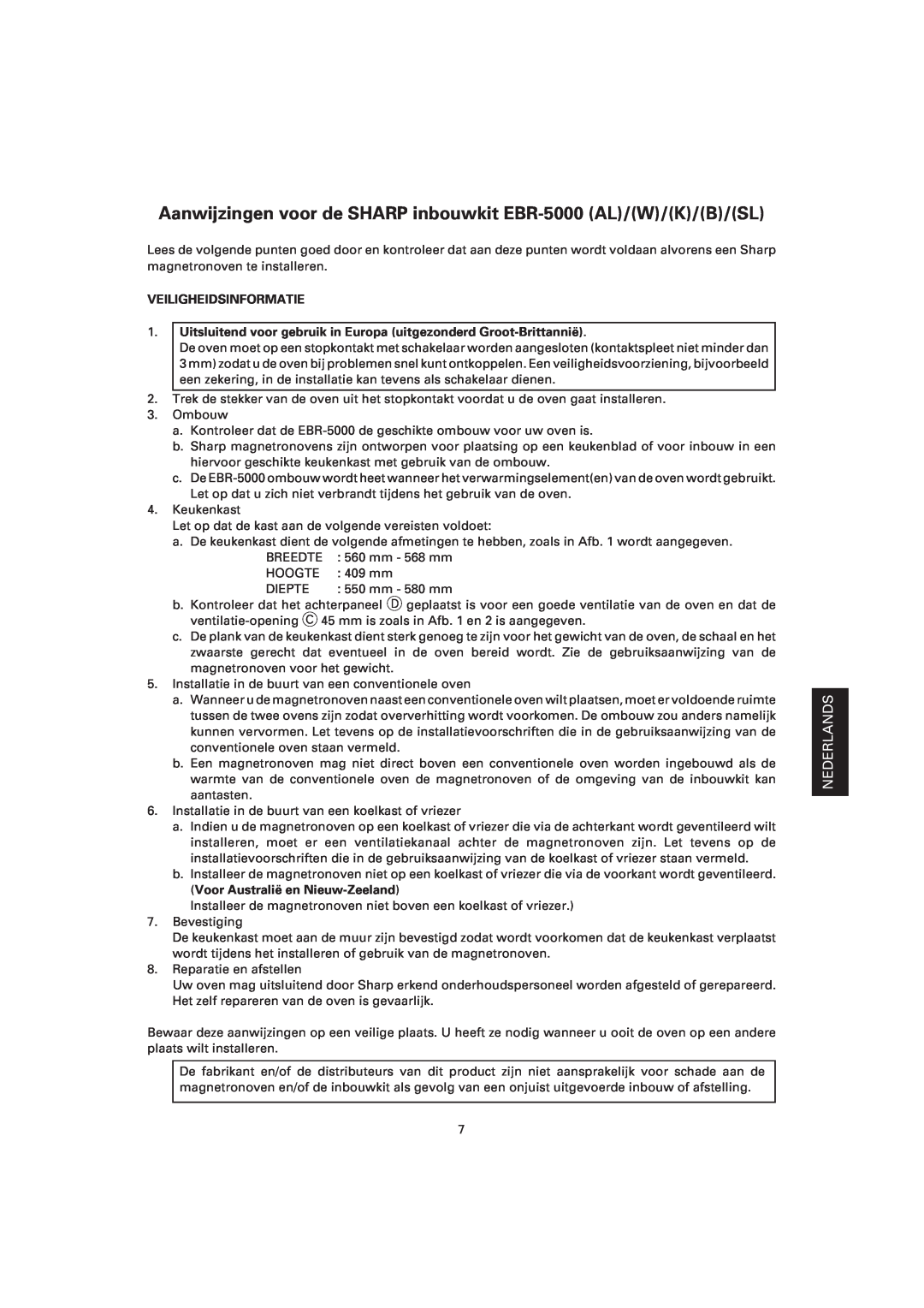 Sharp EBR-5000 dimensions Veiligheidsinformatie, English Deutsch Français Nederlands Italiano, Español 