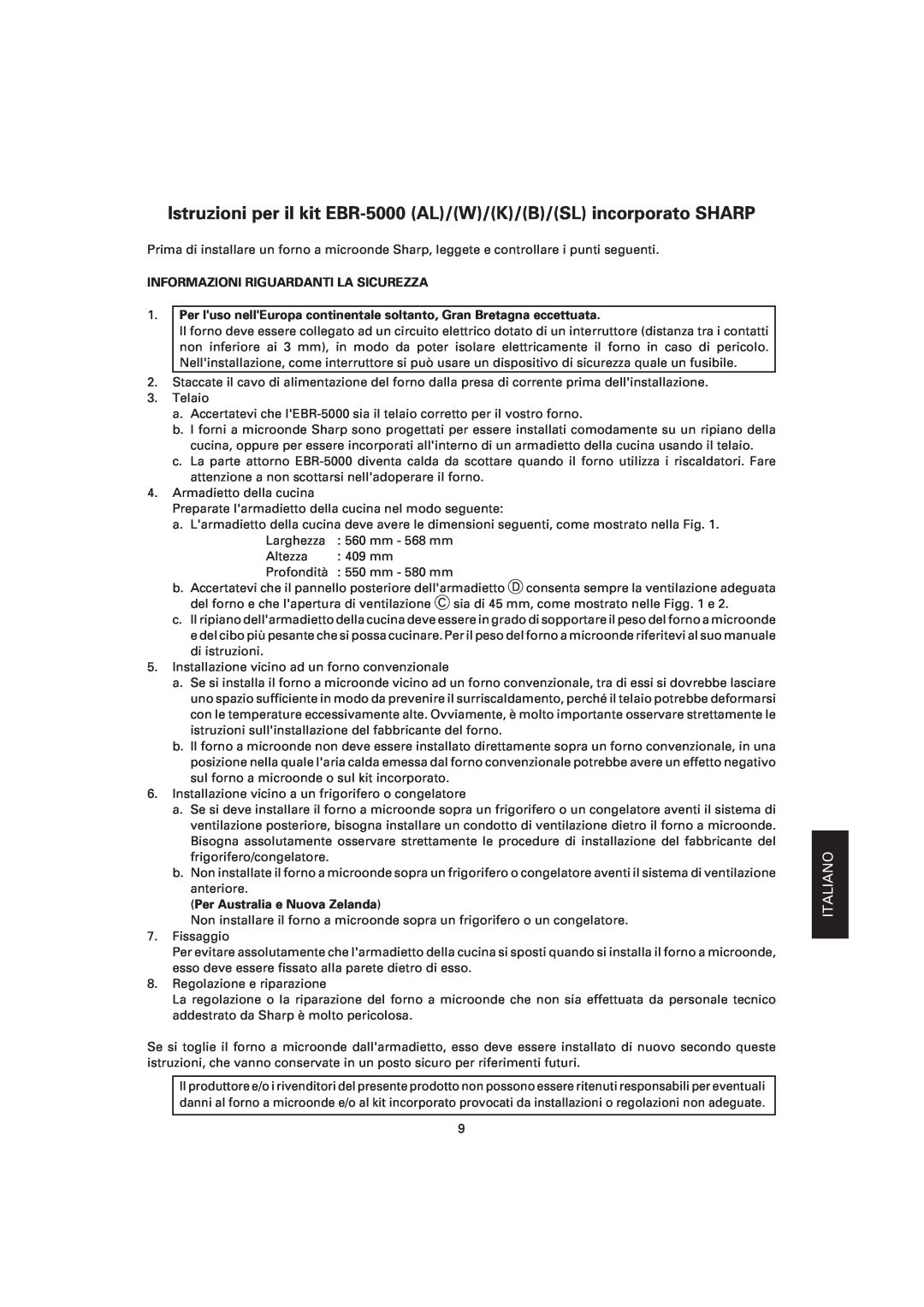 Sharp EBR-5000 dimensions Informazioni Riguardanti La Sicurezza, Per Australia e Nuova Zelanda, Español 