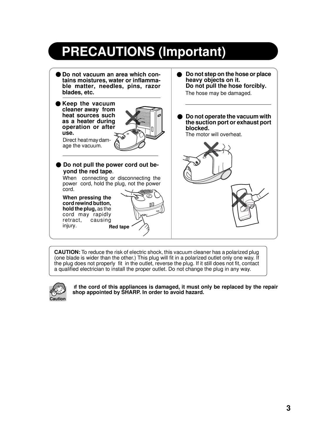 Sharp EC-6312P operation manual Precautions Important 