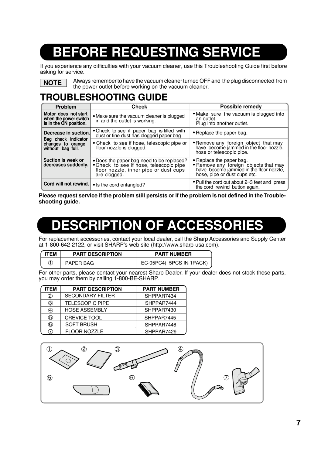 Sharp EC-6312P operation manual Before Requesting Service 