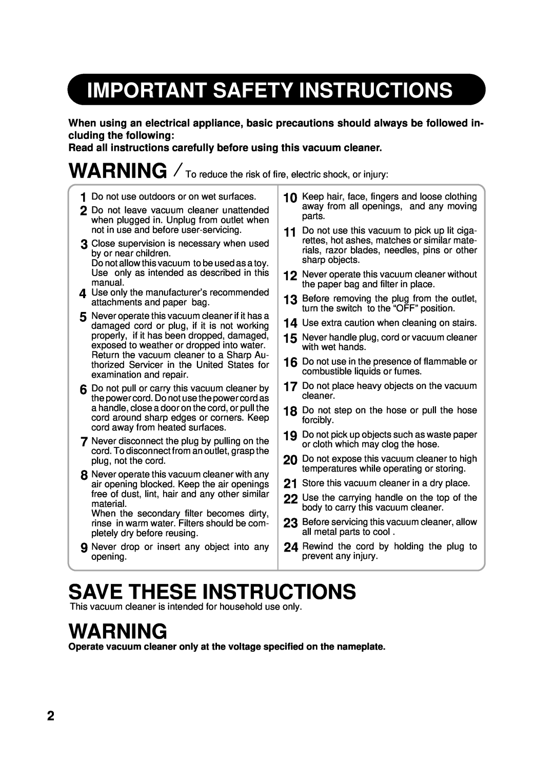 Sharp EC-6312P operation manual Important Safety Instructions, Save These Instructions 