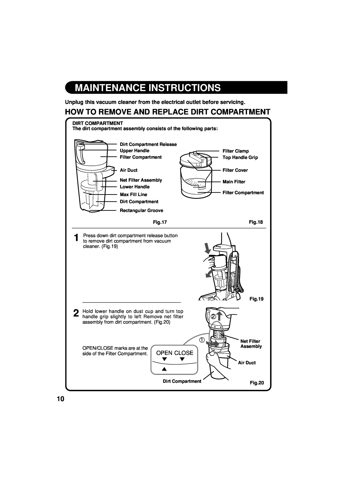 Sharp EC-S5170, EC-T5180A, EC-T5180B operation manual Maintenance Instructions, How To Remove And Replace Dirt Compartment 