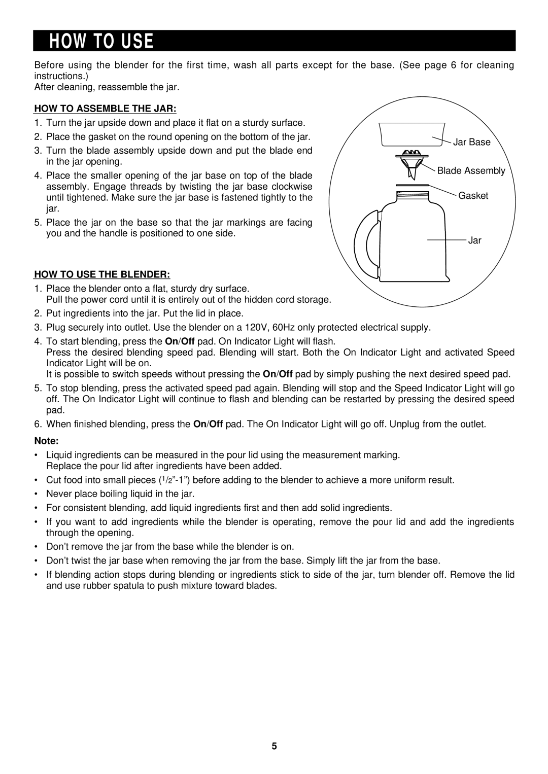 Sharp EJ-12GDW operation manual HOW to Assemble the JAR, HOW to USE the Blender 