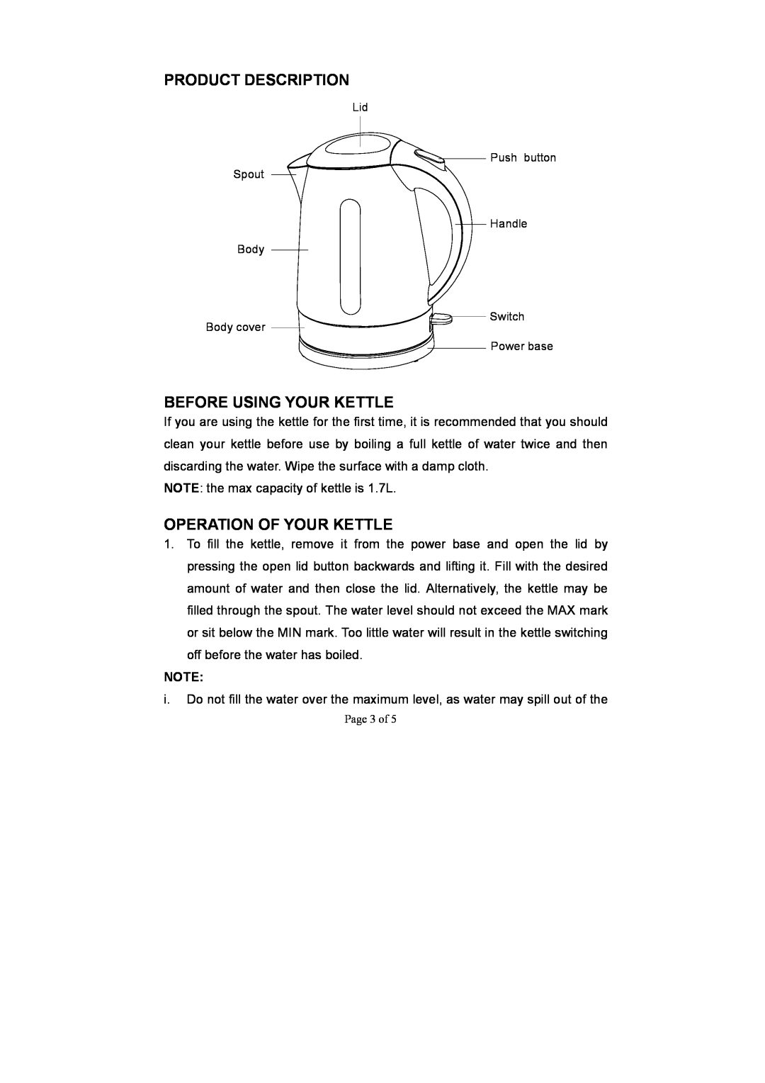 Sharp EKJ-17WH manual Product Description, Before Using Your Kettle, Operation Of Your Kettle 
