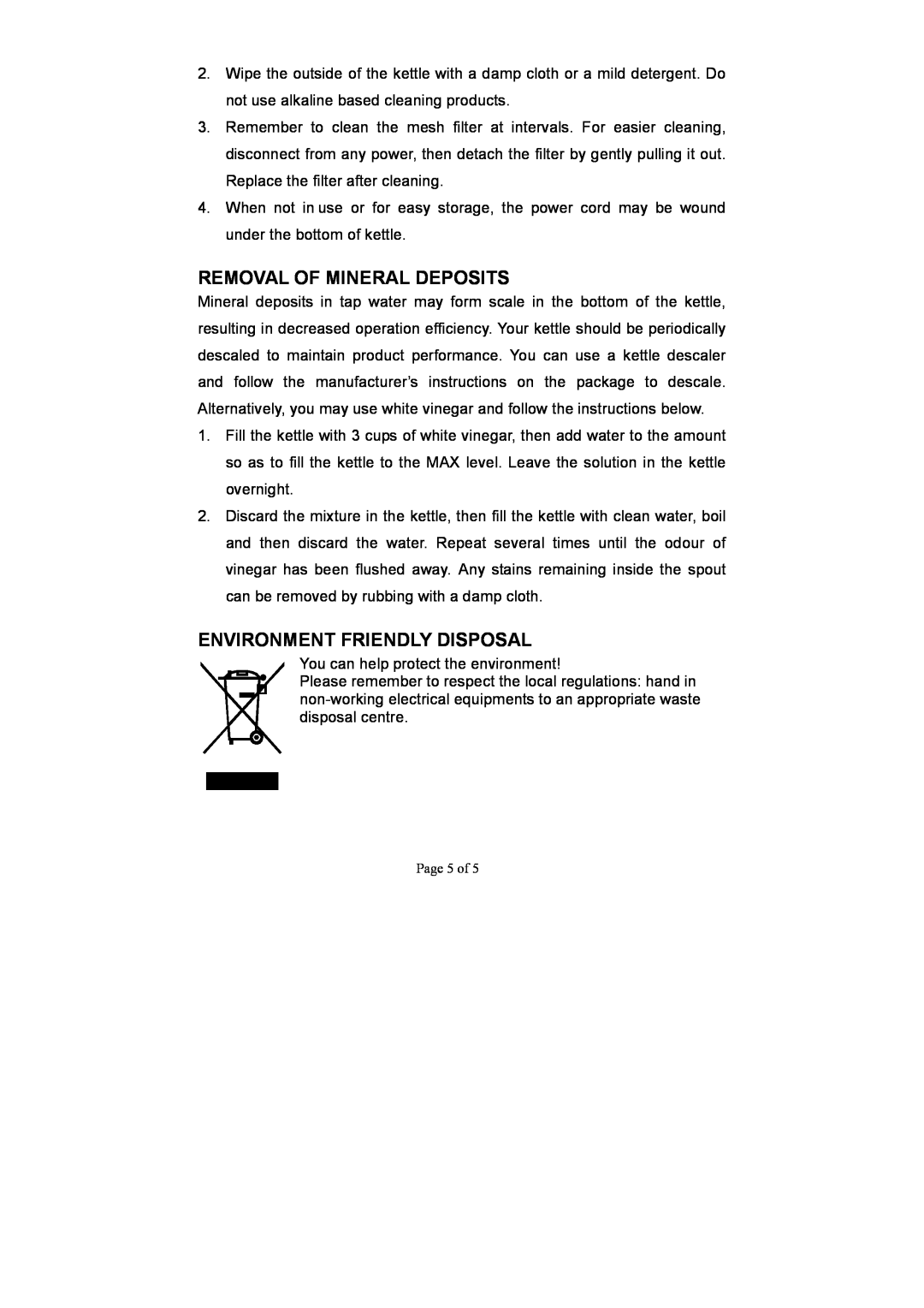 Sharp EKJ-17WH manual Removal Of Mineral Deposits, Environment Friendly Disposal 