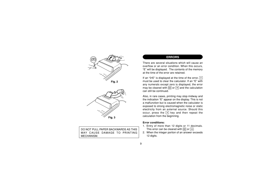 Sharp EL-1607P operation manual Errors, Error conditions 