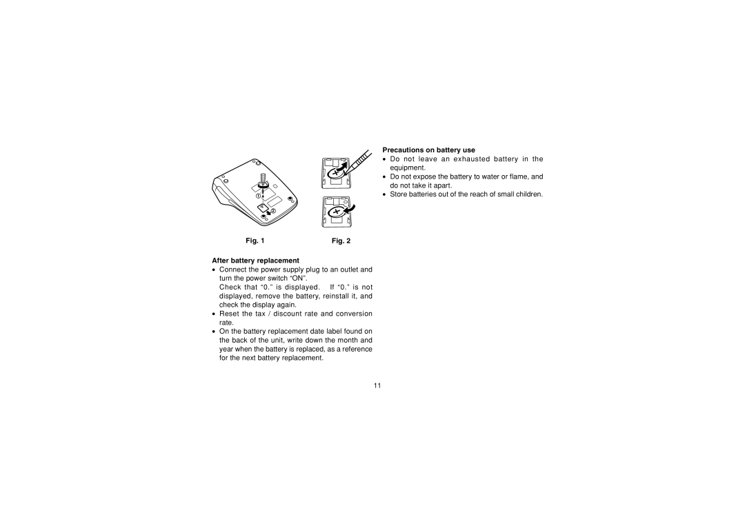 Sharp EL-1607P operation manual After battery replacement, Precautions on battery use 