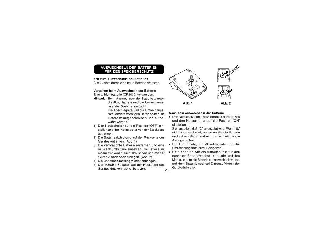 Sharp EL-1607P operation manual Auswechseln DER Batterien FÜR DEN Speicherschutz, Zeit zum Auswechseln der Batterien 