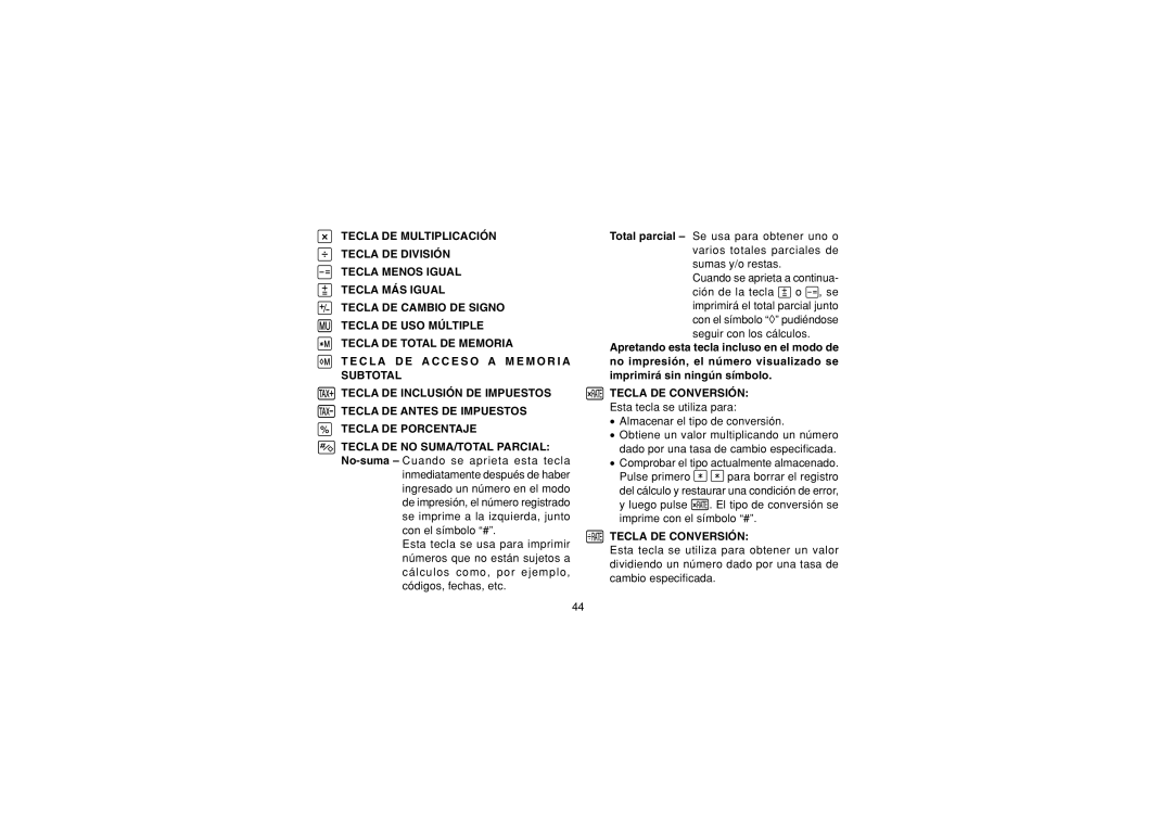 Sharp EL-1607P operation manual Tecla DE Conversión 