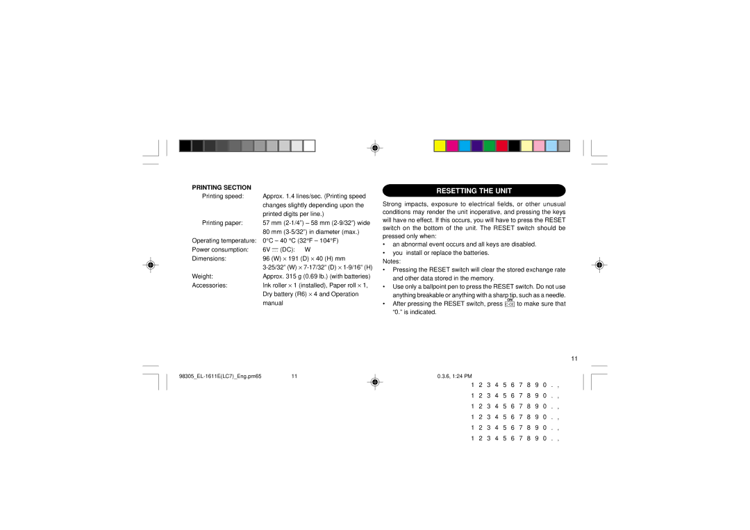 Sharp EL-1611E operation manual Resetting the Unit, Printing Section 