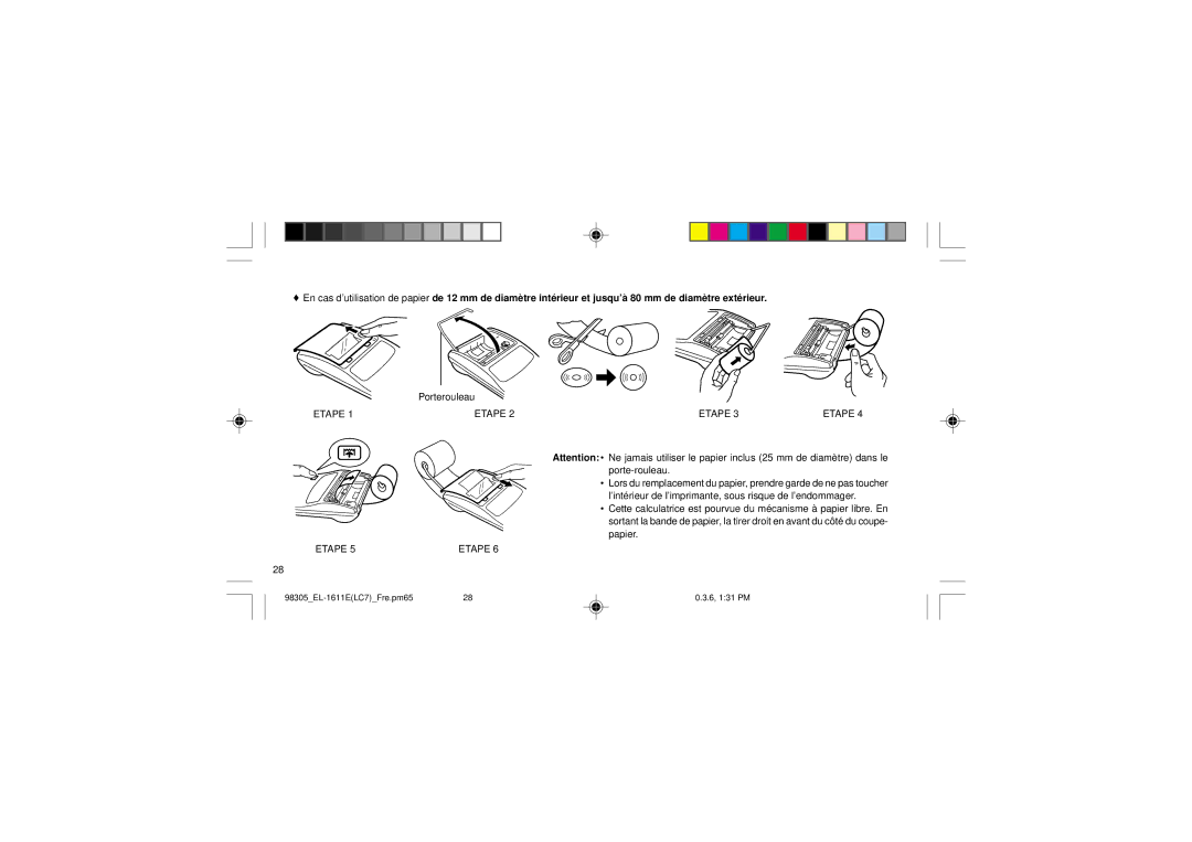 Sharp EL-1611E operation manual Porterouleau 