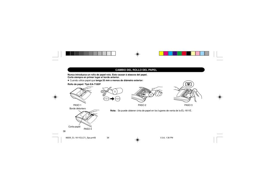 Sharp EL-1611E operation manual Cambio DEL Rollo DEL Papel, Paso 1PASO 2PASO 