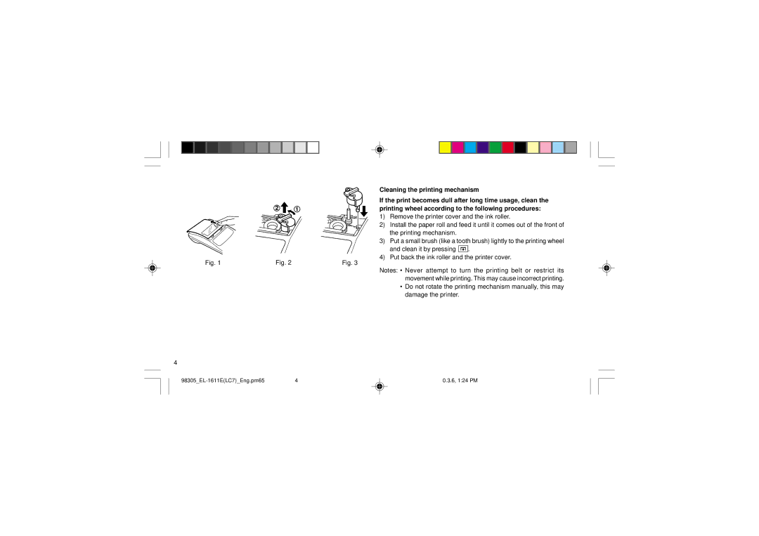 Sharp EL-1611E operation manual Cleaning the printing mechanism 