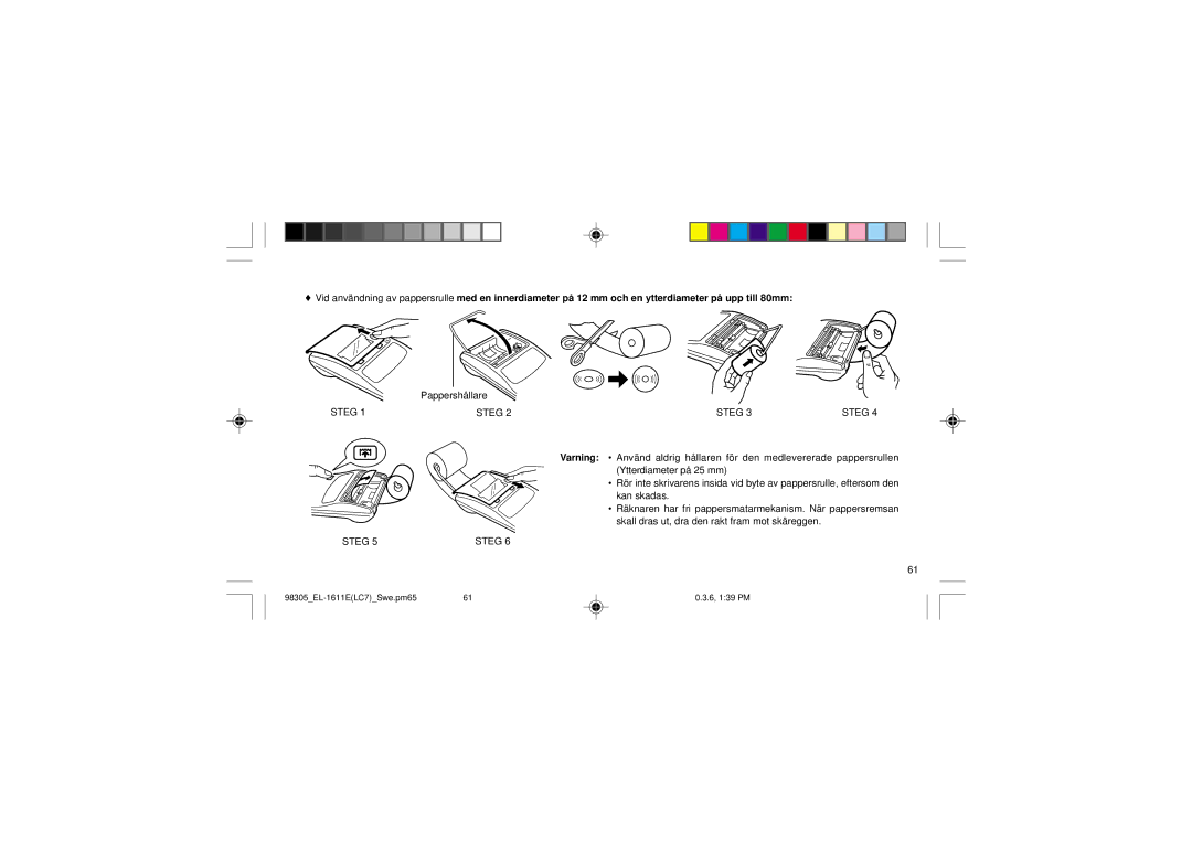 Sharp EL-1611E operation manual Pappershållare 