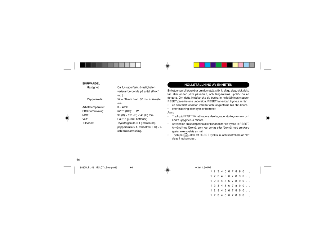 Sharp EL-1611E operation manual Nollställning AV Enheten, Skrivardel 